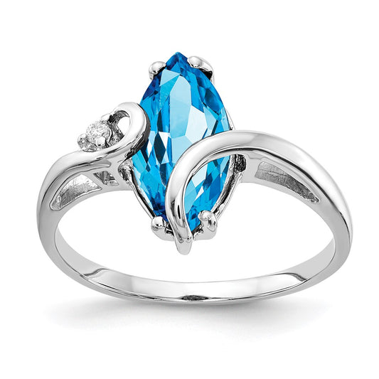 14k White Gold 12x6mm Marquise Blue Topaz AAA Diamond ring