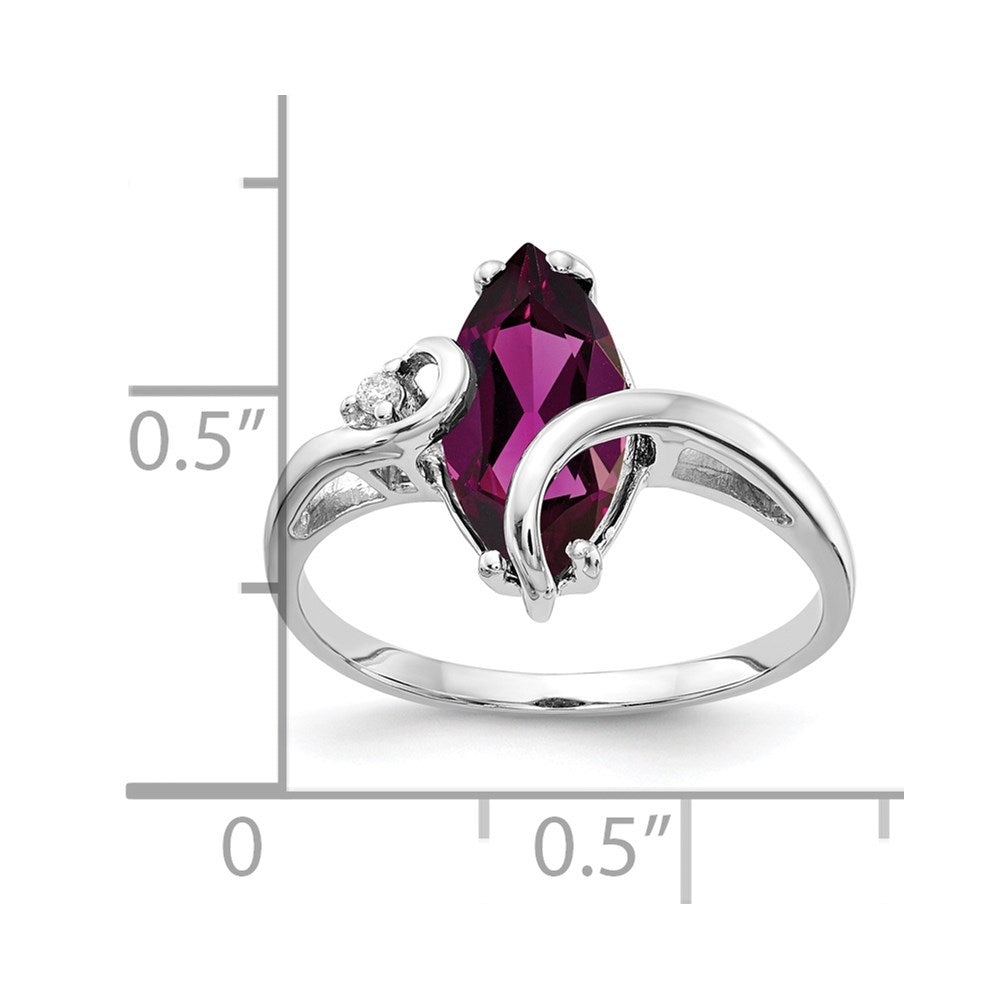 14k White Gold 12x6mm Marquise Rhodolite Garnet A Diamond ring