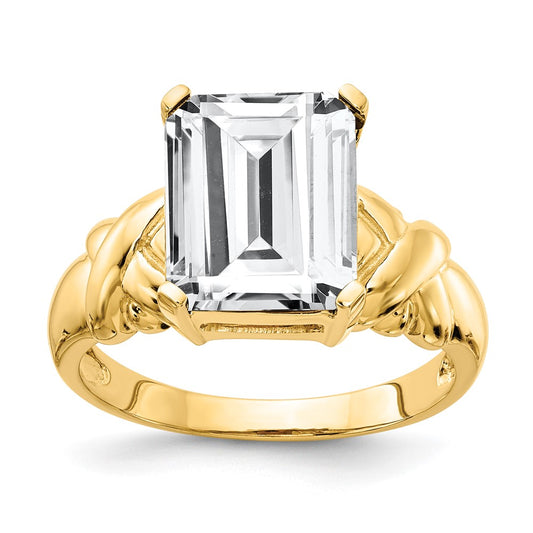 14K Yellow Gold 11x9mm Emerald Cut Cubic Zirconia ring