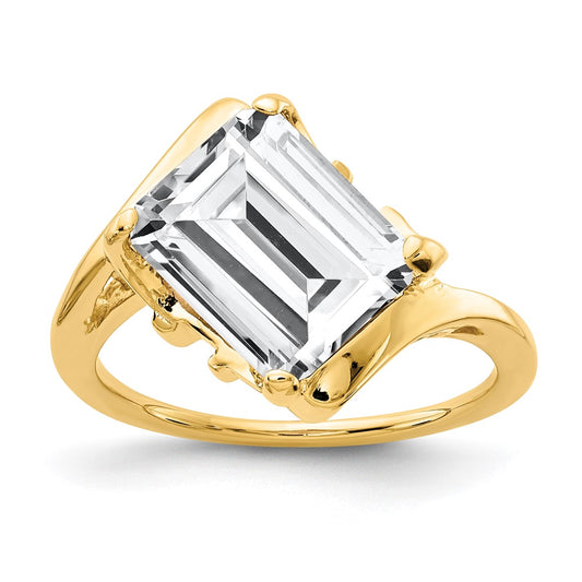 14K Yellow Gold 10x8mm Emerald Cut Cubic Zirconia ring