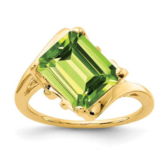 14K Yellow Gold 10x8mm Emerald Cut Peridot ring