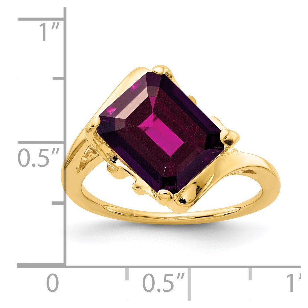 14k Yellow Gold 10x8mm Emerald Cut Rhodolite Garnet ring