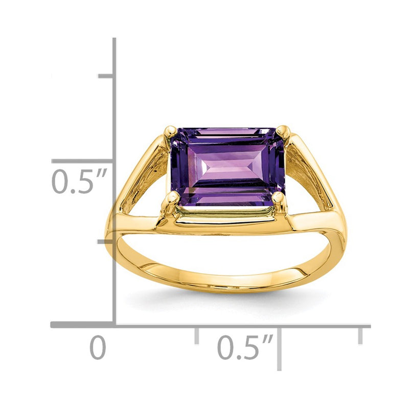 14K Yellow Gold 9x7mm Emerald Cut Amethyst ring