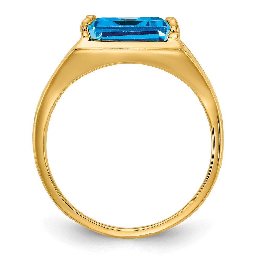 14K Yellow Gold 9x7mm Emerald Cut Blue Topaz ring
