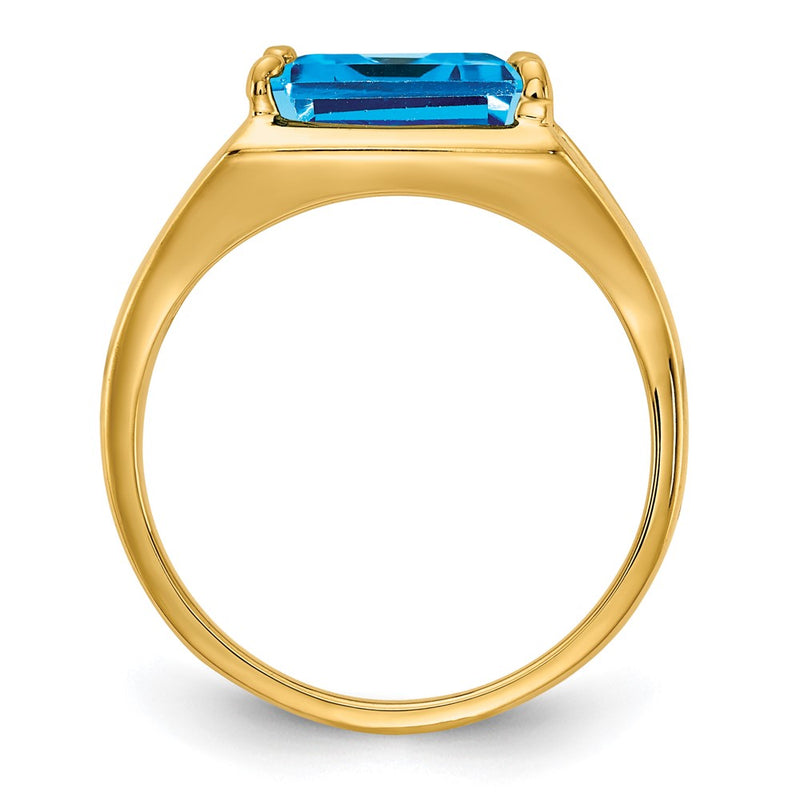 14K Yellow Gold 9x7mm Emerald Cut Blue Topaz ring