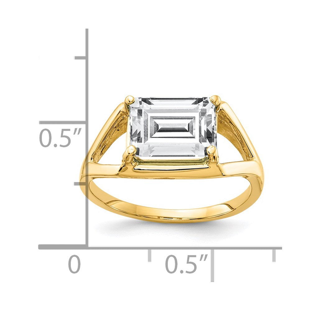 14K Yellow Gold 9x7mm Emerald Cut Cubic Zirconia ring