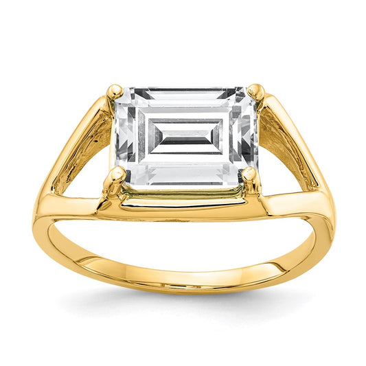 14K Yellow Gold 9x7mm Emerald Cut Cubic Zirconia ring