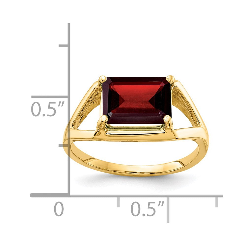 14K Yellow Gold 9x7mm Emerald Cut Garnet ring