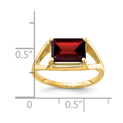 14K Yellow Gold 9x7mm Emerald Cut Garnet ring