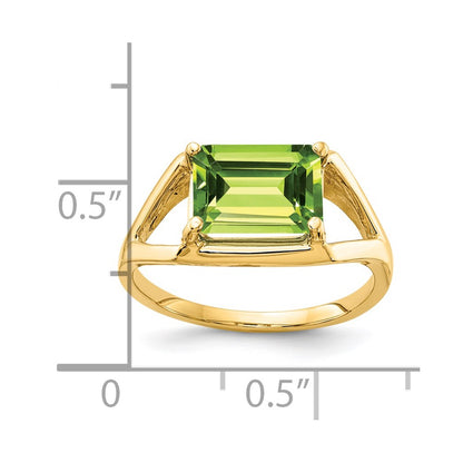 14K Yellow Gold 9x7mm Emerald Cut Peridot ring