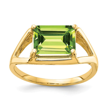 14K Yellow Gold 9x7mm Emerald Cut Peridot ring