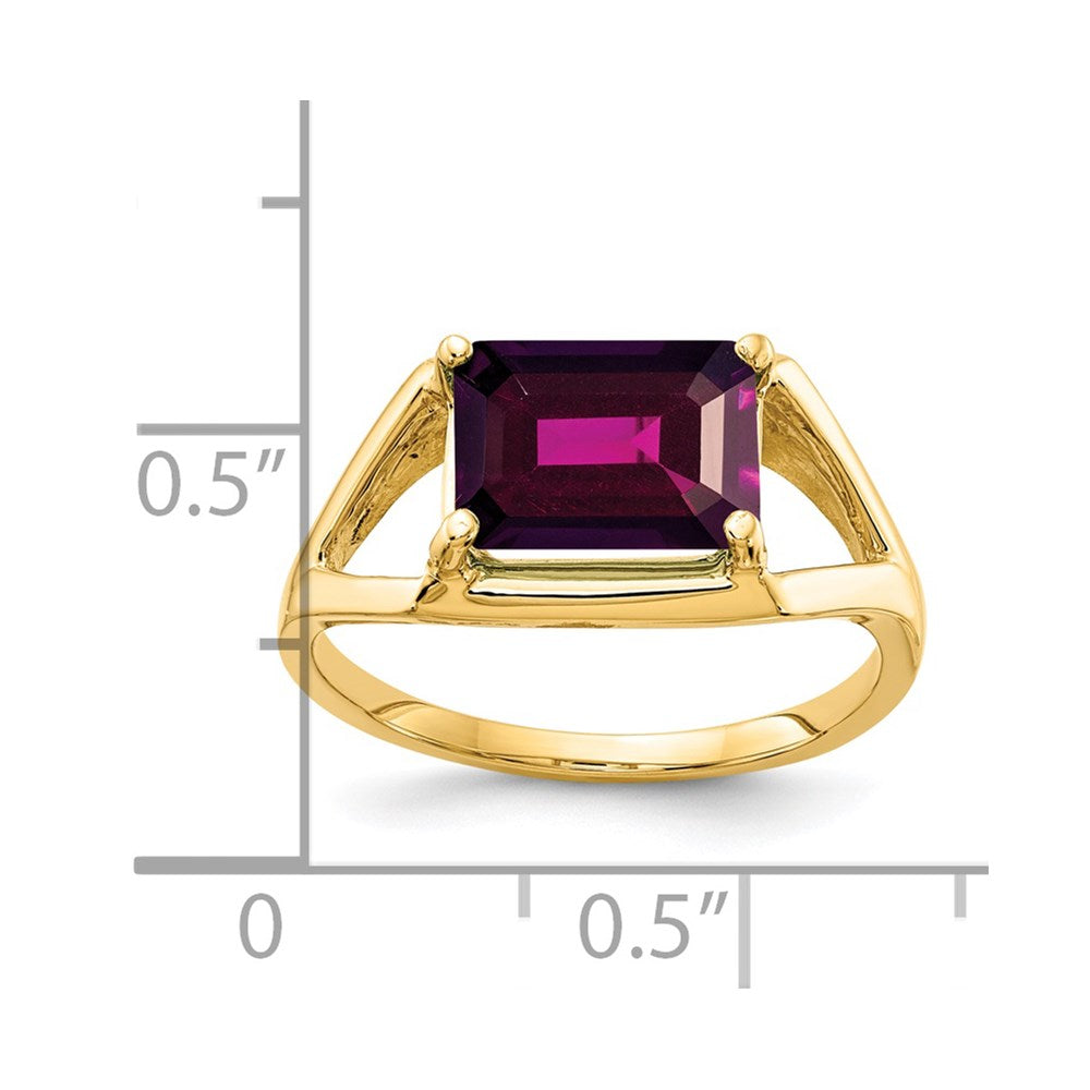 14k Yellow Gold 9x7mm Emerald Cut Rhodolite Garnet ring