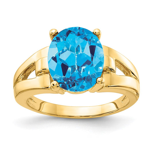 14K Yellow Gold 11x9mm Oval Blue Topaz ring