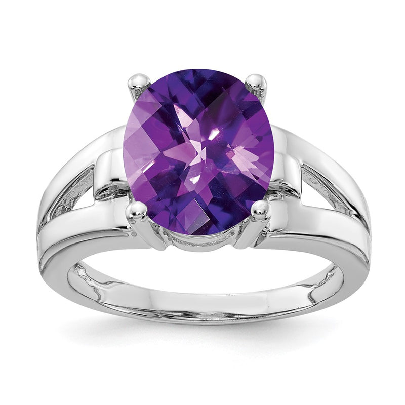 14k White Gold 11x9mm Oval Amethyst Checker ring