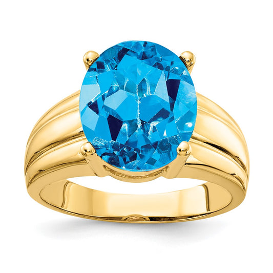 14K Yellow Gold 12x10mm Oval Blue Topaz ring
