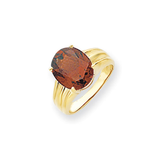14k Yellow Gold 12x10mm Oval Garnet Checker ring