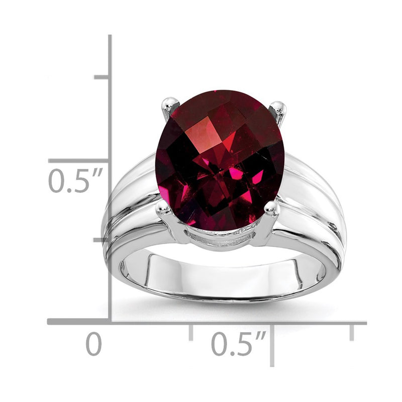 14k White Gold 12x10mm Oval Garnet Checker ring