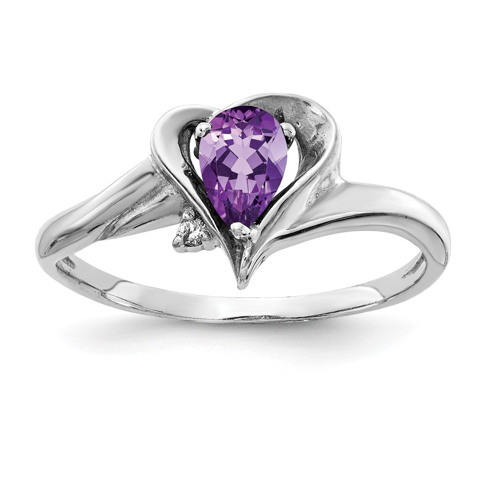 14k White Gold 6x4mm Pear Amethyst A Real Diamond ring