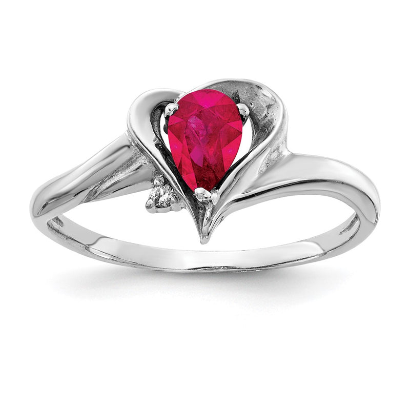 14k White Gold 6x4mm Pear Ruby VS Diamond ring