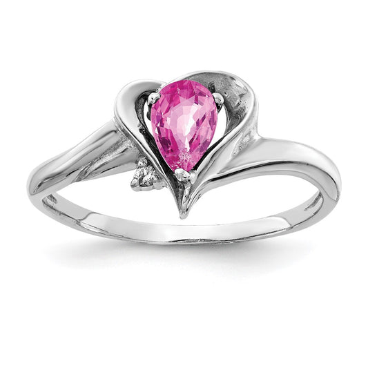 14k White Gold 6x4mm Pear Pink Sapphire VS Diamond ring