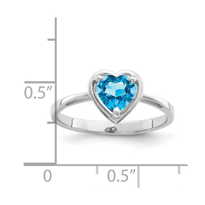 14k White Gold 6mm Heart Blue Topaz ring