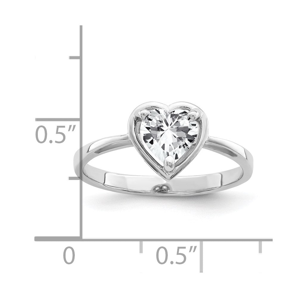 14k White Gold 6mm Heart Cubic Zirconia ring