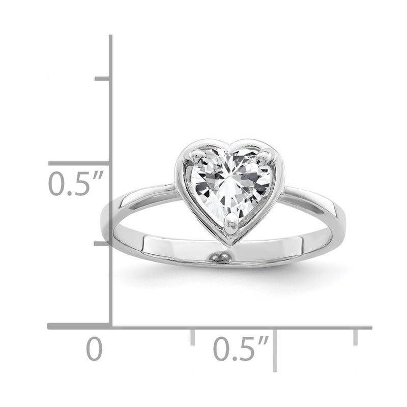 14k White Gold 6mm Heart Cubic Zirconia ring