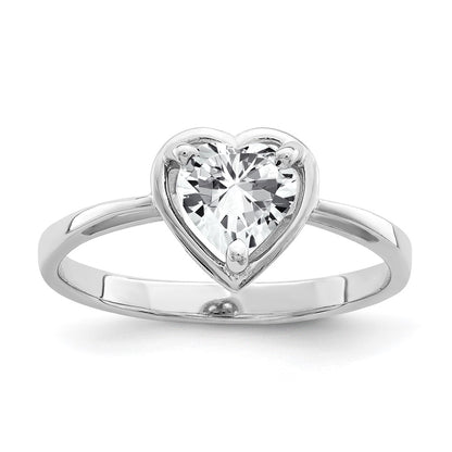 14k White Gold 6mm Heart Cubic Zirconia ring