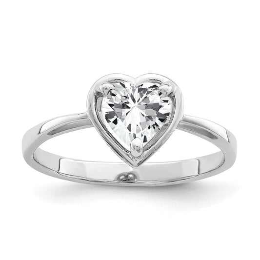 14k White Gold 6mm Heart Cubic Zirconia ring