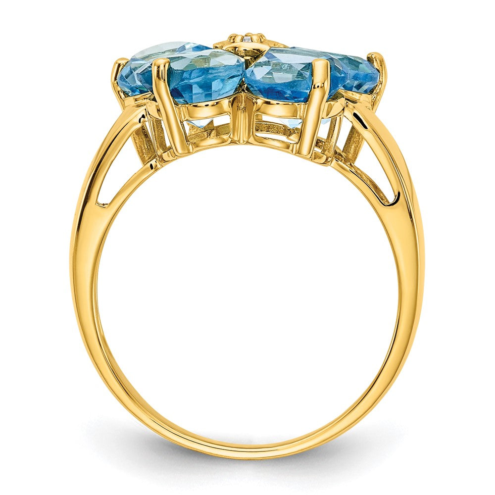 14k Yellow Gold 6mm Heart Blue Topaz AA Diamond ring