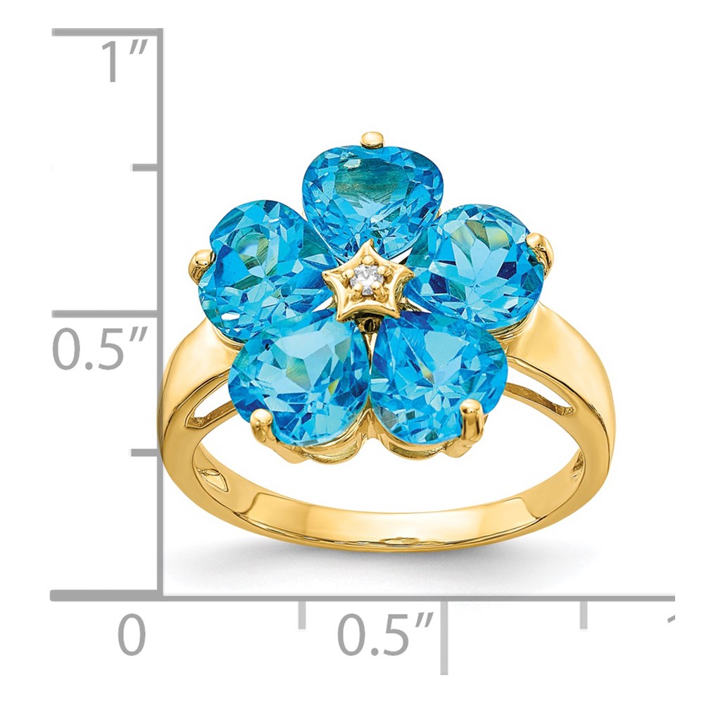 14k Yellow Gold 6mm Heart Blue Topaz AA Diamond ring