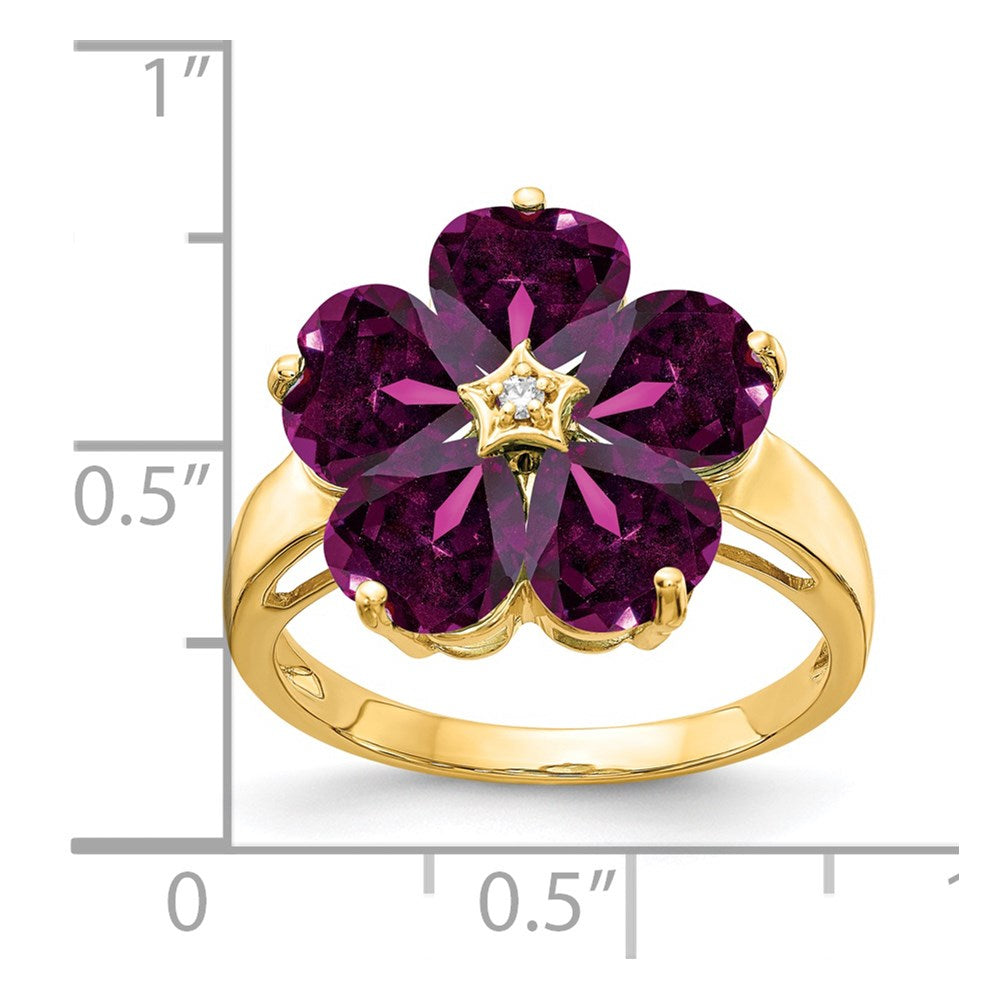 14k Yellow Gold 6mm Heart Rhodolite Garnet A Diamond ring