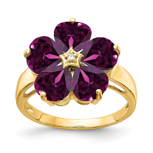 14k Yellow Gold 6mm Heart Rhodolite Garnet A Diamond ring