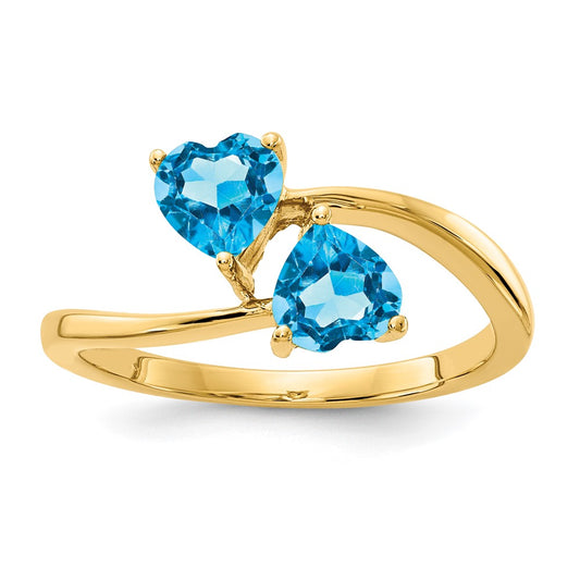 14K Yellow Gold 5mm Heart Blue Topaz ring