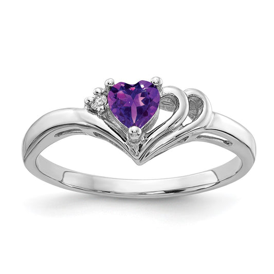 14k White Gold 4mm Heart Amethyst VS Diamond ring