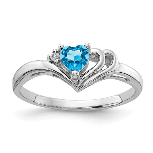 14k White Gold 4mm Heart Blue Topaz AA Diamond ring