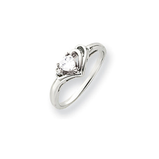 14k White Gold 4mm Heart Cubic Zirconia A Diamond ring