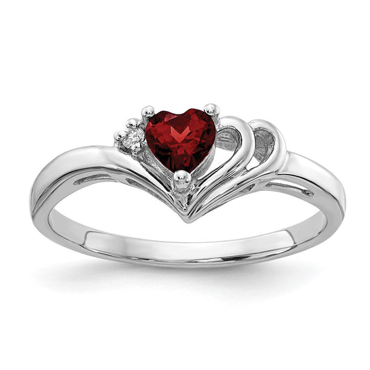 14k White Gold 4mm Heart Garnet A Real Diamond ring