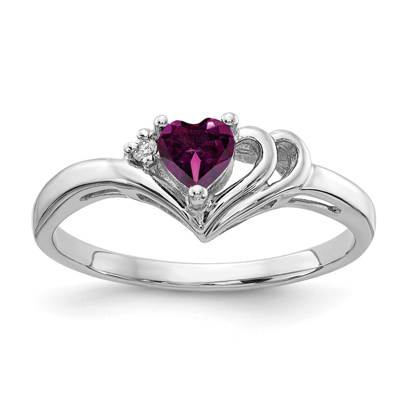 14k White Gold 4mm Heart Rhodolite Garnet AAA Diamond ring