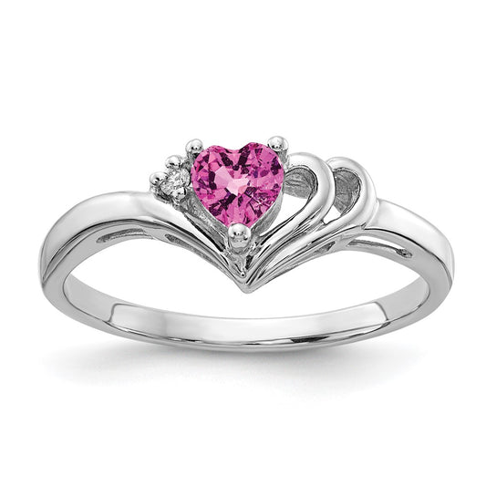 14k White Gold 4mm Heart Pink Sapphire AAA Diamond ring