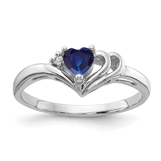 14k White Gold 4mm Heart Sapphire VS Diamond ring