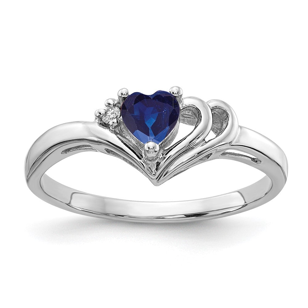 14k White Gold 4mm Heart Sapphire A Real Diamond ring