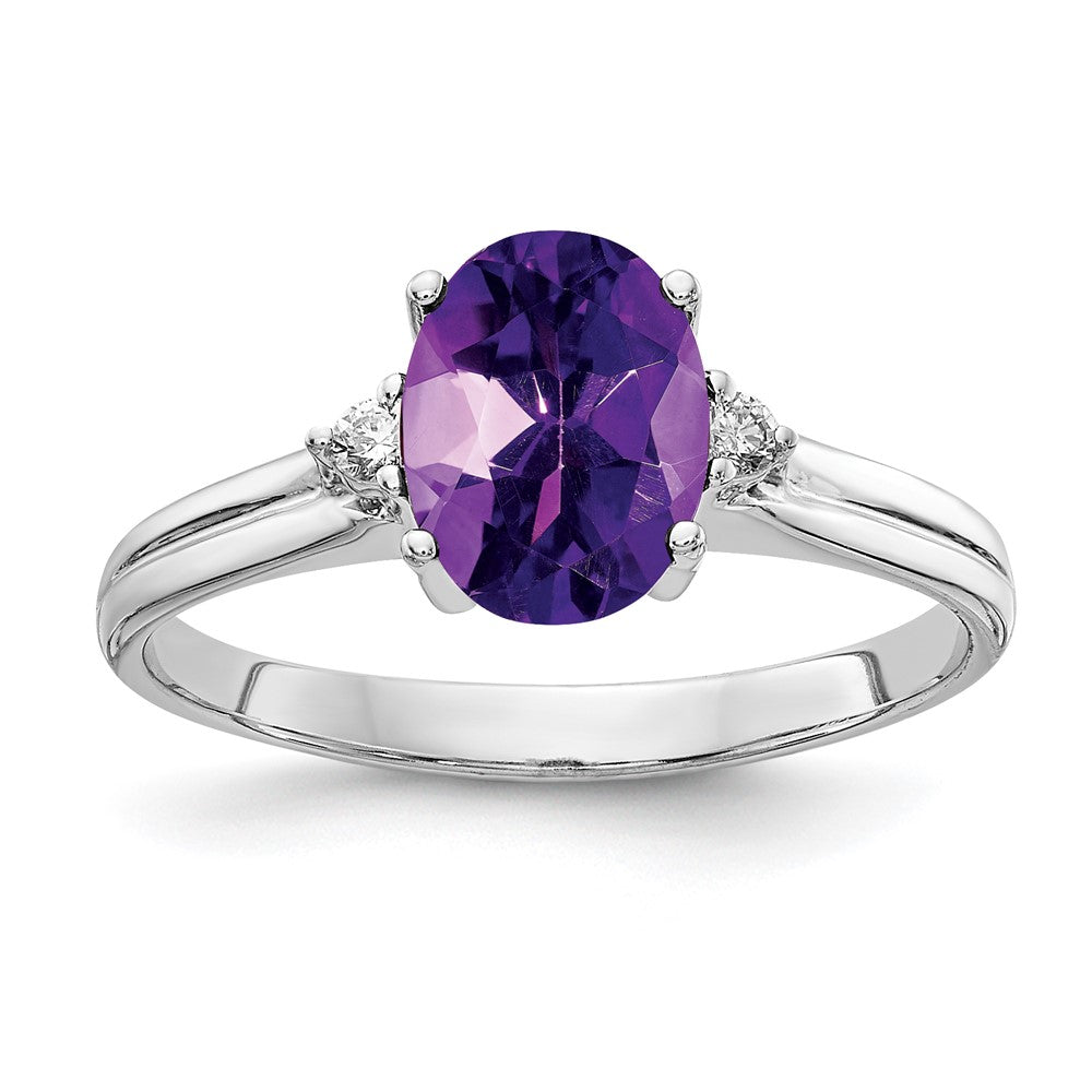 14k White Gold 8x6mm Oval Amethyst A Real Diamond ring