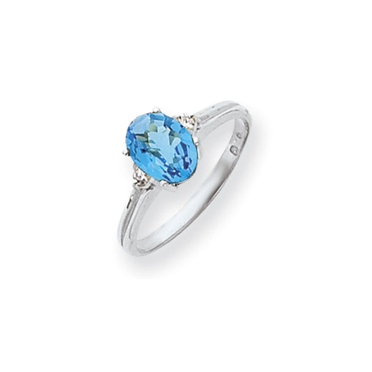 14k White Gold 8x6mm Oval Blue Topaz Checker AA Diamond ring