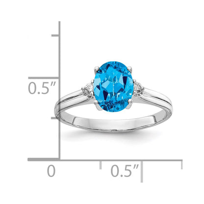 14k White Gold 8x6mm Oval Blue Topaz VS Diamond ring