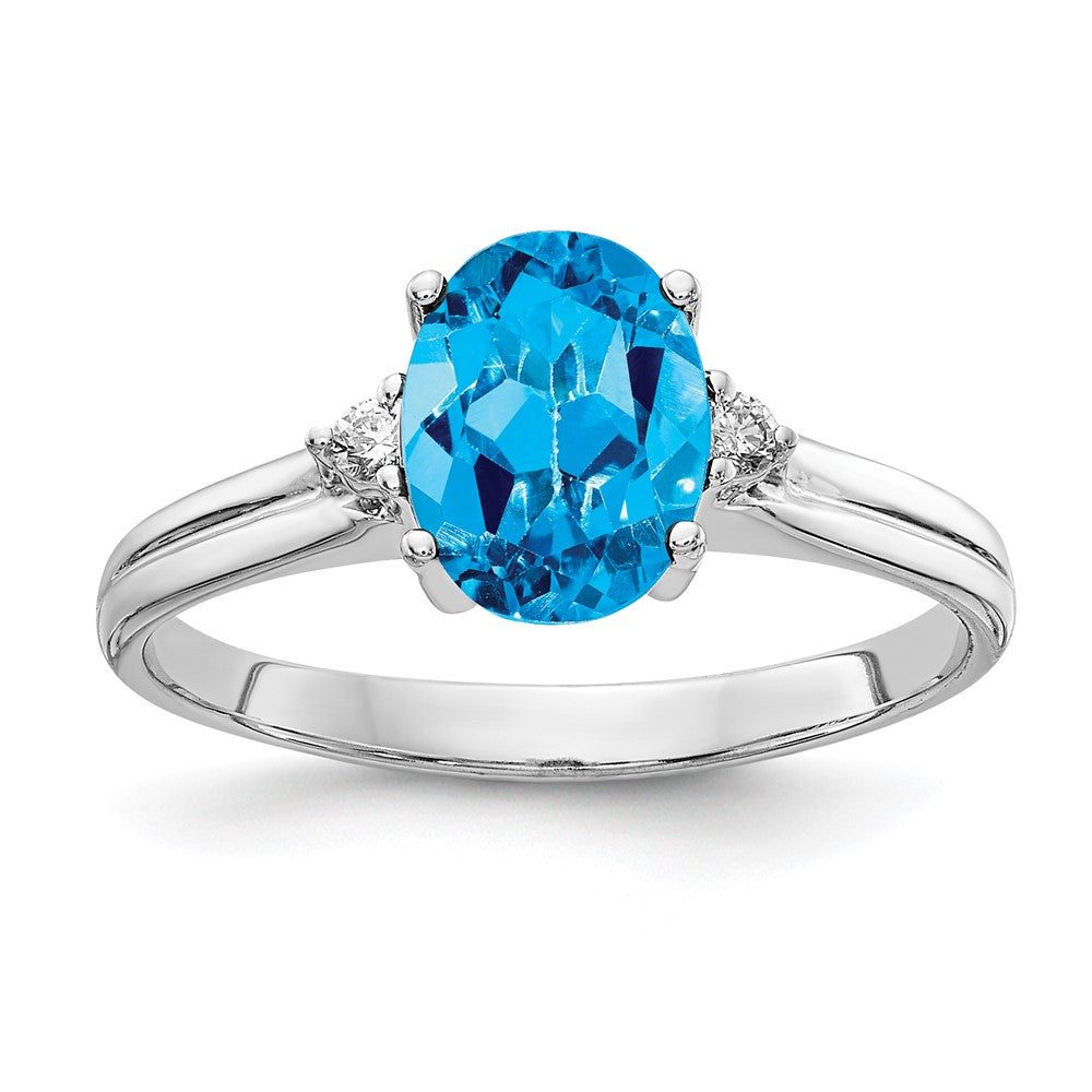 14k White Gold 8x6mm Oval Blue Topaz VS Diamond ring