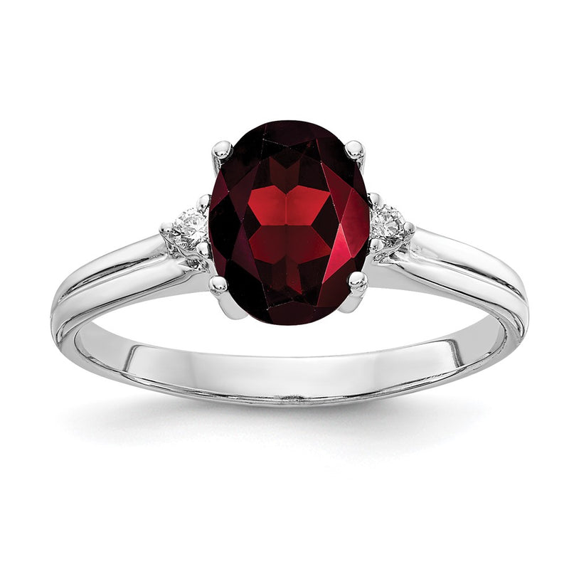 14k White Gold 8x6mm Oval Garnet VS Diamond ring