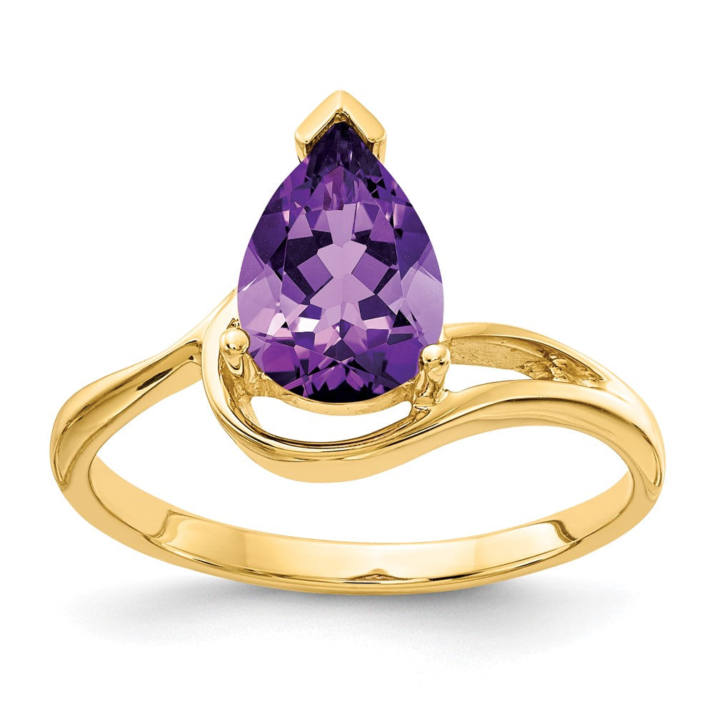 14K Yellow Gold 9x6mm Pear Amethyst ring