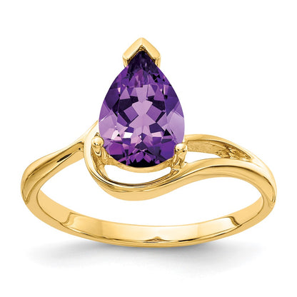 14K Yellow Gold 9x6mm Pear Amethyst ring