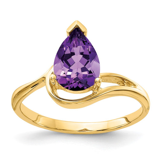 14K Yellow Gold 9x6mm Pear Amethyst ring